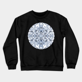 Indigo, Navy Blue and White Calligraphy Doodle Pattern Crewneck Sweatshirt